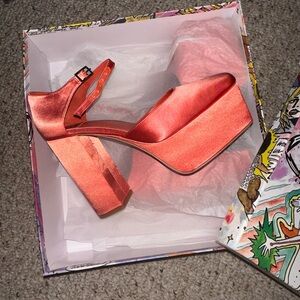 Jeffrey Campbell OVR-N-OUT orange satin platform